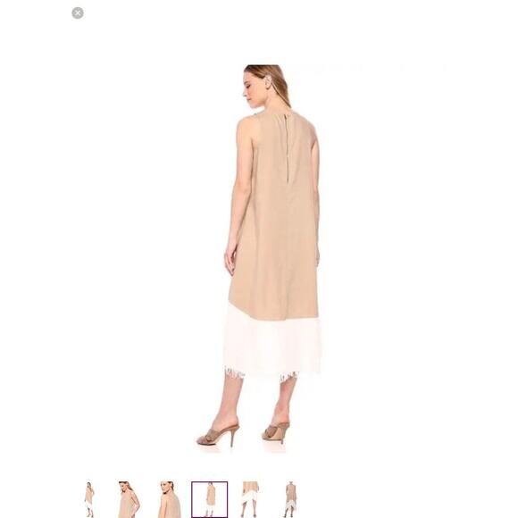 Nanette Lepore Dress Size 14 Sleeveless Cream And White Color Block Frayed Hem - Picture 15 of 15